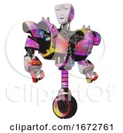 Cyborg Containing Humanoid Face Mask And Spiral Design And Heavy Upper Chest And Heavy Mech Chest And Shoulder Spikes And Unicycle Wheel Plasma Burst Hero Pose