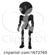 Poster, Art Print Of Bot Containing Round Head And Vertical Cyclops Visor And Head Light Gadgets And Light Chest Exoshielding And Ultralight Chest Exosuit And Ultralight Foot Exosuit Clean Black