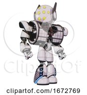 Poster, Art Print Of Automaton Containing Round Head And Yellow Eyes Array And Head Winglets And Heavy Upper Chest And Heavy Mech Chest And Barbed Wire Chest Armor Cage And Light Leg Exoshielding 