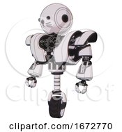 Poster, Art Print Of Bot Containing Round Head And Heavy Upper Chest And Heavy Mech Chest And Unicycle Wheel And Cat Face White Halftone Toon Standing Looking Right Restful Pose