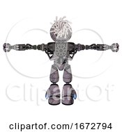 Poster, Art Print Of Robot Containing Round Fiber Optic Connectors Head And Heavy Upper Chest And No Chest Plating And Light Leg Exoshielding Dark Dirty Scrawl Sketch T-Pose