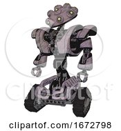 Poster, Art Print Of Robot Containing Techno Multi-Eyed Domehead Design And Heavy Upper Chest And Heavy Mech Chest And Tank Tracks Sketch Fast Lines Standing Looking Right Restful Pose