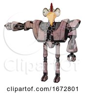 Poster, Art Print Of Bot Containing Bird Skull Head And Bone Skull Eye Holes And Chicken Design And Heavy Upper Chest And Heavy Mech Chest And Ultralight Foot Exosuit Powder Pink Metal Arm Out Holding Invisible Object
