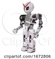 Cyborg Containing Grey Alien Style Head And Green Inset Eyes And Heavy Upper Chest And No Chest Plating And Prototype Exoplate Legs White Halftone Toon Facing Right View