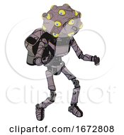 Poster, Art Print Of Android Containing Many-Eyed Monster Head Design And Light Chest Exoshielding And Ultralight Chest Exosuit And Rocket Pack And Ultralight Foot Exosuit Dark Sketch Doodle Fight Or Defense Pose