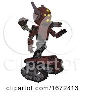 Droid Containing Round Head And Yellow Eyes Array And Head Winglets And Light Chest Exoshielding And Prototype Exoplate Chest And Minigun Back Assembly And Tank Tracks Steampunk Copper Interacting