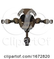 Poster, Art Print Of Mech Containing Flat Elongated Skull Head And Heavy Upper Chest And Chest Compound Eyes And Unicycle Wheel Light Brown Halftone T-Pose