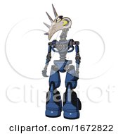 Poster, Art Print Of Automaton Containing Bird Skull Head And Big Yellow Eyes And Light Chest Exoshielding And No Chest Plating And Light Leg Exoshielding And Stomper Foot Mod Blue Halftone