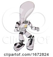 Poster, Art Print Of Droid Containing Flat Elongated Skull Head And Light Chest Exoshielding And Yellow Star And Light Leg Exoshielding And Stomper Foot Mod White Halftone Toon Fight Or Defense Pose