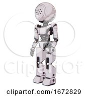 Poster, Art Print Of Automaton Containing Dots Array Face And Light Chest Exoshielding And Ultralight Chest Exosuit And Prototype Exoplate Legs White Halftone Toon Facing Right View