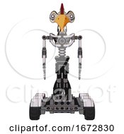 Poster, Art Print Of Mech Containing Bird Skull Head And White Eyeballs And Chicken Design And Light Chest Exoshielding And No Chest Plating And Six-Wheeler Base White Halftone Toon Front View