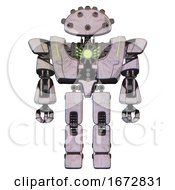 Poster, Art Print Of Cyborg Containing Plughead Dome Design And Heavy Upper Chest And Heavy Mech Chest And Green Energy Core And Prototype Exoplate Legs Sketch Pad Dots Pattern Front View