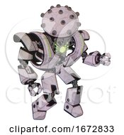 Poster, Art Print Of Cyborg Containing Plughead Dome Design And Heavy Upper Chest And Heavy Mech Chest And Green Energy Core And Prototype Exoplate Legs Sketch Pad Dots Pattern Fight Or Defense Pose