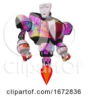 Android Containing Humanoid Face Mask And Spiral Design And Heavy Upper Chest And Red Shield Defense Design And Jet Propulsion Plasma Burst Hero Pose