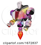 Android Containing Humanoid Face Mask And Spiral Design And Heavy Upper Chest And Red Shield Defense Design And Jet Propulsion Plasma Burst Facing Right View