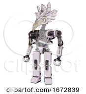 Poster, Art Print Of Cyborg Containing Bird Skull Head And White Eyeballs And Bird Feather Design And Heavy Upper Chest And No Chest Plating And Prototype Exoplate Legs White Halftone Toon