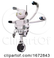 Automaton Containing Oval Wide Head And Yellow Eyes And Retro Antenna With Light And Light Chest Exoshielding And Prototype Exoplate Chest And Blue Eye Cam Cable Tentacles And Unicycle Wheel