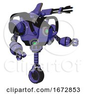 Poster, Art Print Of Cyborg Containing Dual Retro Camera Head And Reversed Fin Head And Heavy Upper Chest And Chest Green Energy Cores And Unicycle Wheel Primary Blue Halftone Interacting