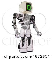 Poster, Art Print Of Automaton Containing Old Computer Monitor And Pixel Square Design And Heavy Upper Chest And No Chest Plating And Light Leg Exoshielding And Stomper Foot Mod White Halftone Toon Facing Left View