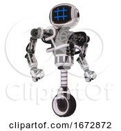 Poster, Art Print Of Bot Containing Digital Display Head And Hashtag Face And Heavy Upper Chest And No Chest Plating And Unicycle Wheel White Halftone Toon Hero Pose