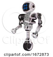 Poster, Art Print Of Bot Containing Digital Display Head And Hashtag Face And Heavy Upper Chest And No Chest Plating And Unicycle Wheel White Halftone Toon Facing Right View