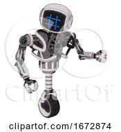 Poster, Art Print Of Bot Containing Digital Display Head And Hashtag Face And Heavy Upper Chest And No Chest Plating And Unicycle Wheel White Halftone Toon Fight Or Defense Pose