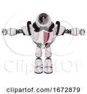 Poster, Art Print Of Android Containing Cable Connector Head And Heavy Upper Chest And Red Shield Defense Design And Light Leg Exoshielding White Halftone Toon T-Pose