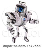 Robot Containing Digital Display Head And Large Eye And Led And Protection Bars And Heavy Upper Chest And Heavy Mech Chest And Blue Energy Fission Element Chest And Ultralight Foot Exosuit