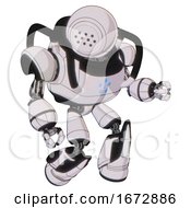 Poster, Art Print Of Bot Containing Dots Array Face And Heavy Upper Chest And Circle Of Blue Leds And Light Leg Exoshielding And Stomper Foot Mod White Halftone Toon Fight Or Defense Pose