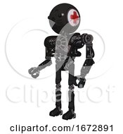 Bot Containing Round Head And First Aid Emblem And Heavy Upper Chest And No Chest Plating And Ultralight Foot Exosuit And Cat Face Toon Black Scribbles Sketch Facing Right View