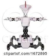 Poster, Art Print Of Mech Containing Flat Elongated Skull Head And Light Chest Exoshielding And Prototype Exoplate Chest And Insect Walker Legs White Halftone Toon T-Pose