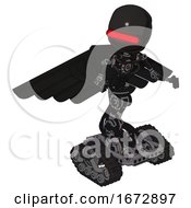 Poster, Art Print Of Droid Containing Round Head And Horizontal Red Visor And Light Chest Exoshielding And Pilots Wings Assembly And No Chest Plating And Tank Tracks Clean Black Fight Or Defense Pose