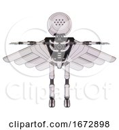 Poster, Art Print Of Robot Containing Dots Array Face And Light Chest Exoshielding And Pilots Wings Assembly And No Chest Plating And Ultralight Foot Exosuit White Halftone Toon T-Pose