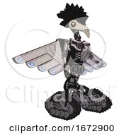 Poster, Art Print Of Robot Containing Bird Skull Head And Yellow Led Protruding Eyes And Crow Feather Design And Light Chest Exoshielding And Cherub Wings Design And No Chest Plating And Tank Tracks White Halftone Toon