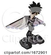 Poster, Art Print Of Robot Containing Bird Skull Head And Yellow Led Protruding Eyes And Crow Feather Design And Light Chest Exoshielding And Cherub Wings Design And No Chest Plating And Tank Tracks White Halftone Toon