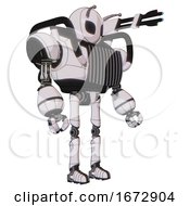 Poster, Art Print Of Mech Containing Grey Alien Style Head And Black Eyes And Bug Antennas And Heavy Upper Chest And Chest Vents And Ultralight Foot Exosuit White Halftone Toon Facing Left View