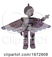 Poster, Art Print Of Cyborg Containing Grey Alien Style Head And Electric Eyes And Gray Helmet And Light Chest Exoshielding And Blue Energy Core And Cherub Wings Design And Prototype Exoplate Legs Lilac Metal