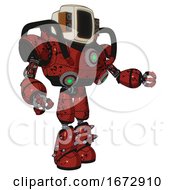 Android Containing Old Computer Monitor And Old Retro Speakers And Heavy Upper Chest And Chest Green Energy Cores And Light Leg Exoshielding And Spike Foot Mod Grunge Dots Cherry Tomato Red