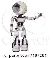 Poster, Art Print Of Droid Containing Round Head And Green Eyes Array And Light Chest Exoshielding And Ultralight Chest Exosuit And Light Leg Exoshielding And Stomper Foot Mod White Halftone Toon
