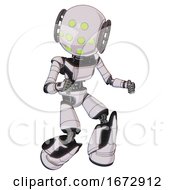 Poster, Art Print Of Droid Containing Round Head And Green Eyes Array And Light Chest Exoshielding And Ultralight Chest Exosuit And Light Leg Exoshielding And Stomper Foot Mod White Halftone Toon Fight Or Defense Pose