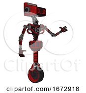 Poster, Art Print Of Bot Containing Dual Retro Camera Head And Clock Radio Head And Light Chest Exoshielding And No Chest Plating And Unicycle Wheel Red Blood Grunge Material Interacting
