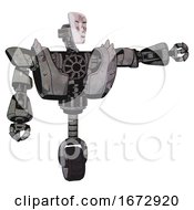 Poster, Art Print Of Automaton Containing Humanoid Face Mask And Die Robots Graffiti Design And Heavy Upper Chest And Heavy Mech Chest And Shoulder Spikes And Unicycle Wheel Unpainted Metal