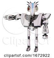 Cyborg Containing Bird Skull Head And Yellow And Green Scope Eyes And Head Shield Design And Heavy Upper Chest And Heavy Mech Chest And Ultralight Foot Exosuit White Halftone Toon