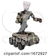 Poster, Art Print Of Automaton Containing Humanoid Face Mask And Light Chest Exoshielding And Blue Energy Core And Six-Wheeler Base Grungy Fiberglass Fight Or Defense Pose