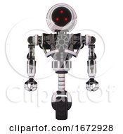 Poster, Art Print Of Bot Containing Three Led Eyes Round Head And Heavy Upper Chest And No Chest Plating And Unicycle Wheel White Halftone Toon Front View