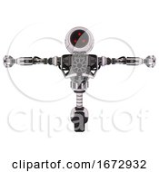 Poster, Art Print Of Cyborg Containing Three Led Eyes Round Head And Heavy Upper Chest And No Chest Plating And Unicycle Wheel White Halftone Toon T-Pose