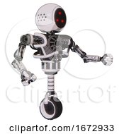 Poster, Art Print Of Bot Containing Three Led Eyes Round Head And Heavy Upper Chest And No Chest Plating And Unicycle Wheel White Halftone Toon Interacting