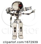 Poster, Art Print Of Robot Containing Round Barbed Wire Round Head And Light Chest Exoshielding And Minigun Back Assembly And No Chest Plating And Prototype Exoplate Legs Off White Toon