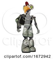 Poster, Art Print Of Droid Containing Bird Skull Head And Green Eyes And Chicken Design And Light Chest Exoshielding And Rocket Pack And No Chest Plating And Light Leg Exoshielding Green Metal Hero Pose