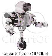 Poster, Art Print Of Cyborg Containing Cable Connector Head And Heavy Upper Chest And Heavy Mech Chest And Green Cable Sockets Array And Unicycle Wheel White Halftone Toon Interacting
